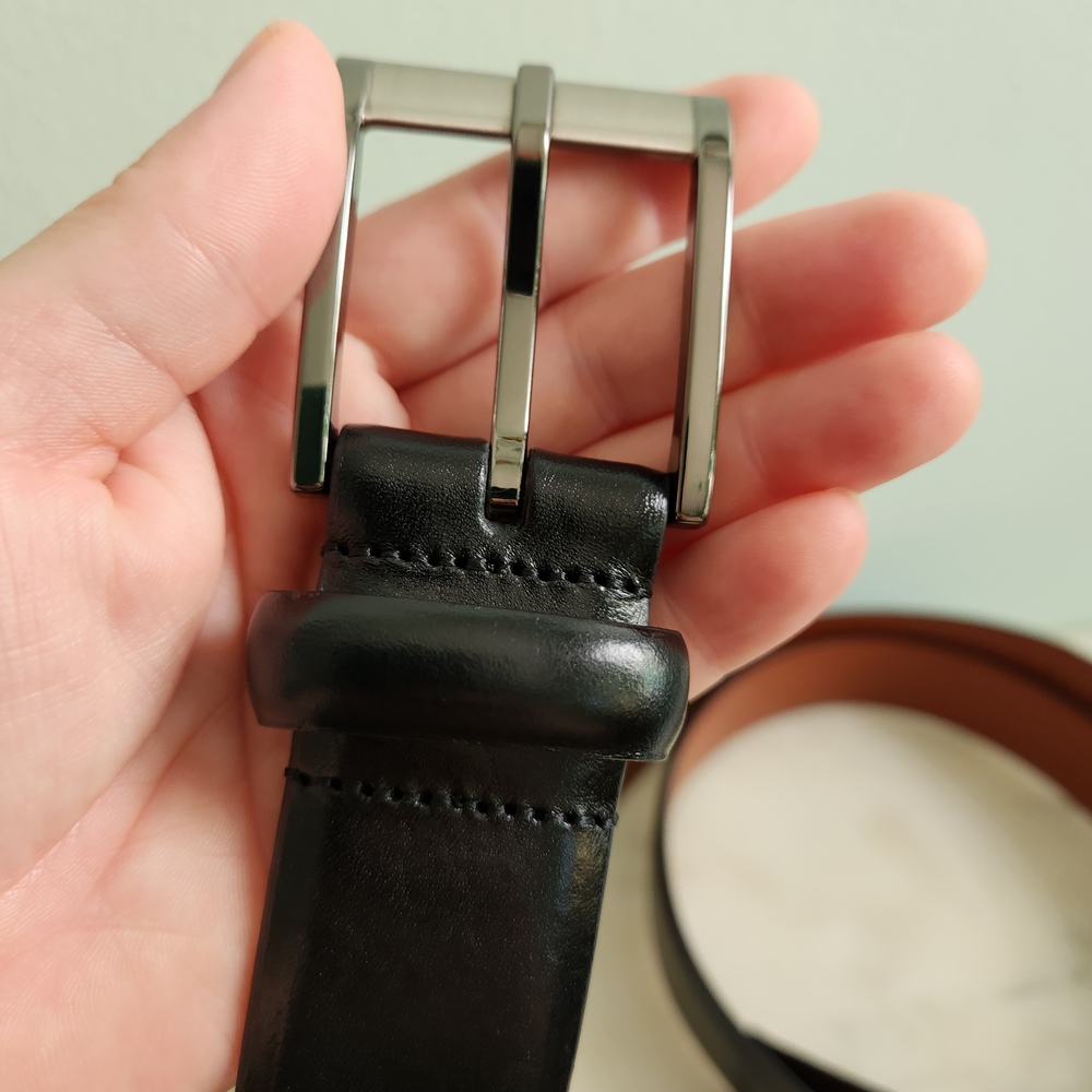 Trafalgar Black Leather Belt Men's Size 44 NEW Full Grain Leather Everyday Belt - Picture 3 of 7